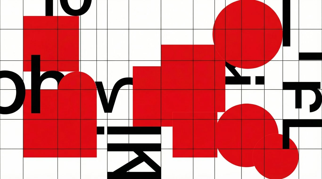 Composition abstraite style suisse avec formes géométriques rouges et noires