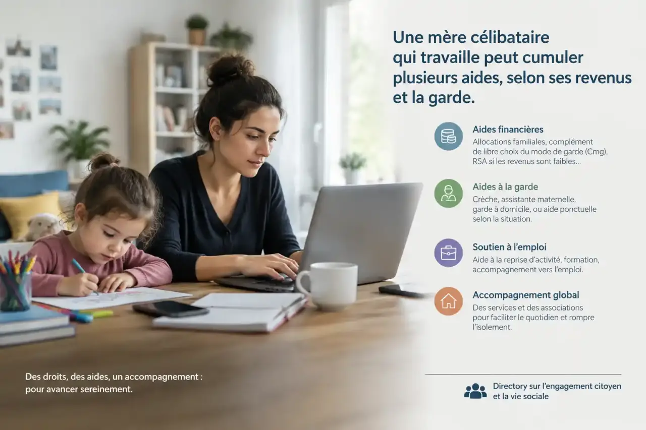 Une mère célibataire qui travaille peut cumuler plusieurs aides, selon ses revenus et la garde