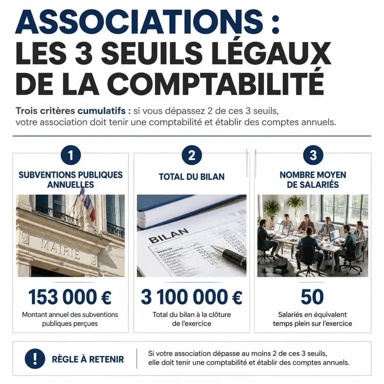 Infographie des seuils légaux pour la comptabilité d'une association