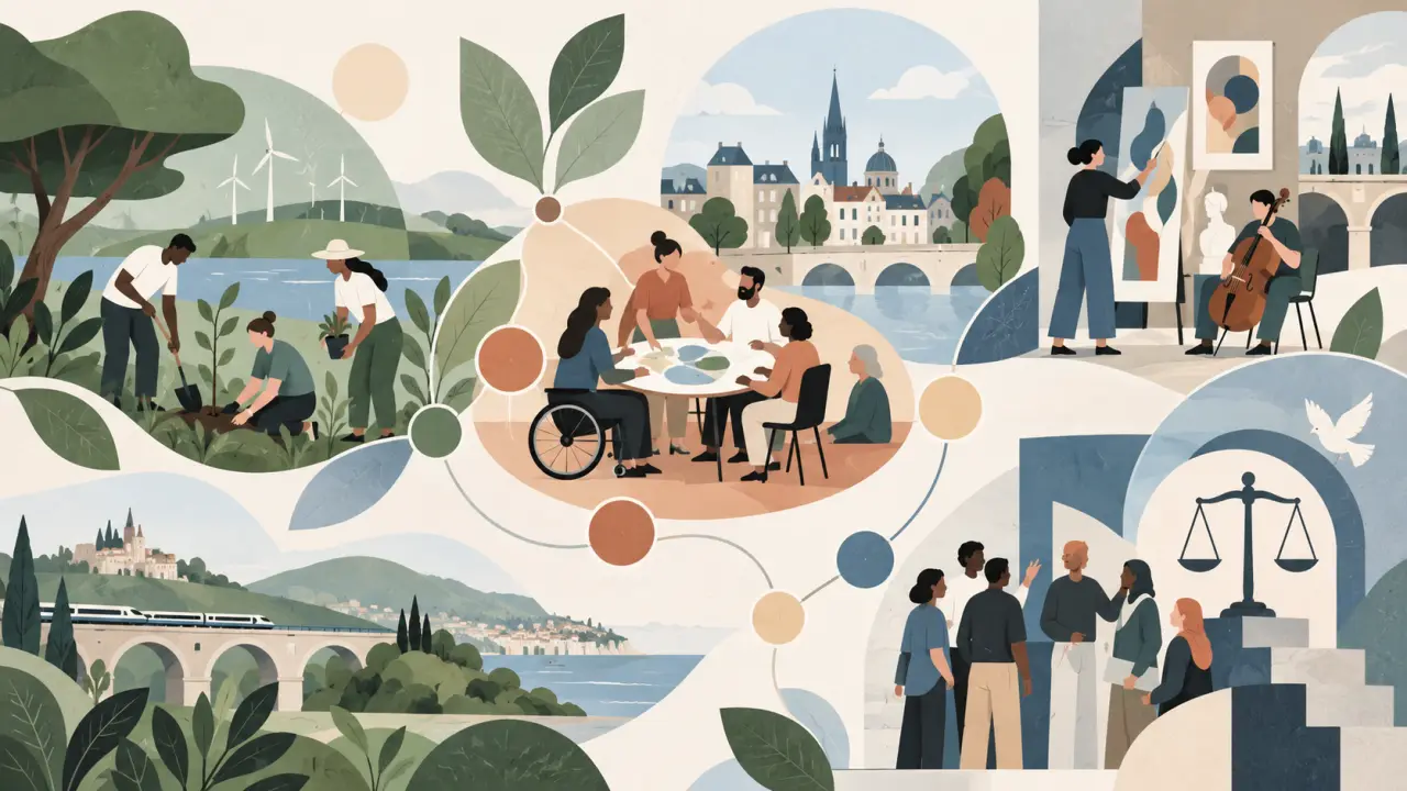 Personnes réunies autour d'une initiative associative et citoyenne
