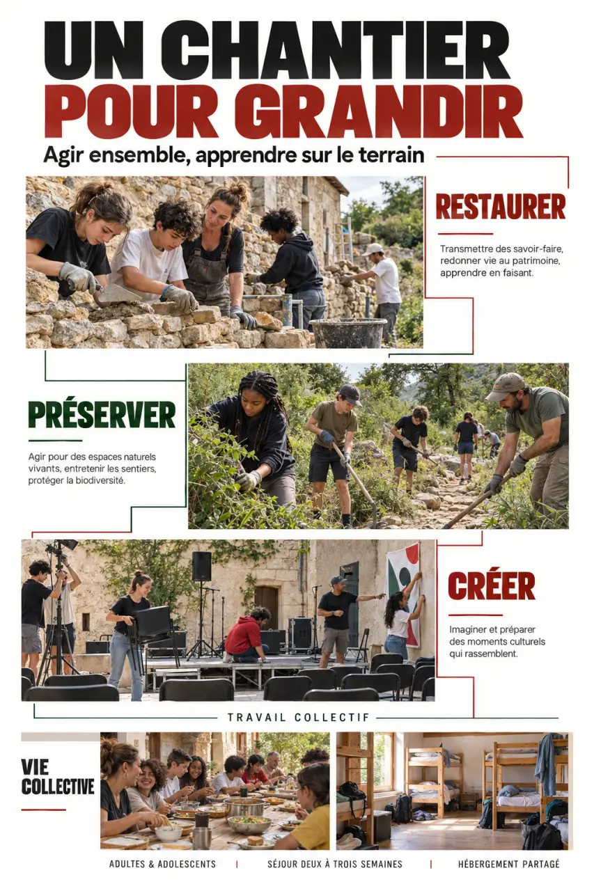 Chantier pour les jeunes : bénévoles réunis autour d’un projet de restauration, d’environnement ou de culture
